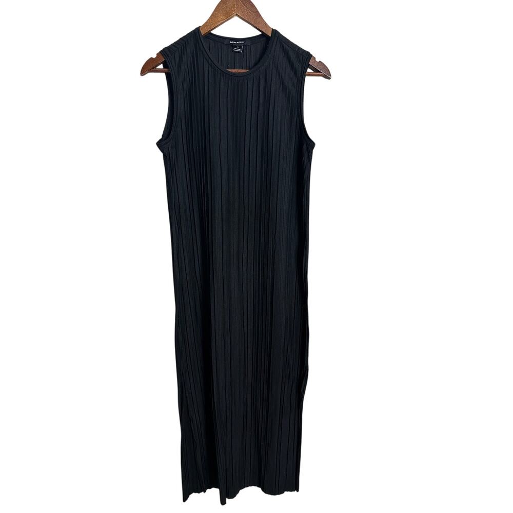 Sabina Musayev Column Dress in Black size M Pleated Ribbed Knit Sleeveless Midi